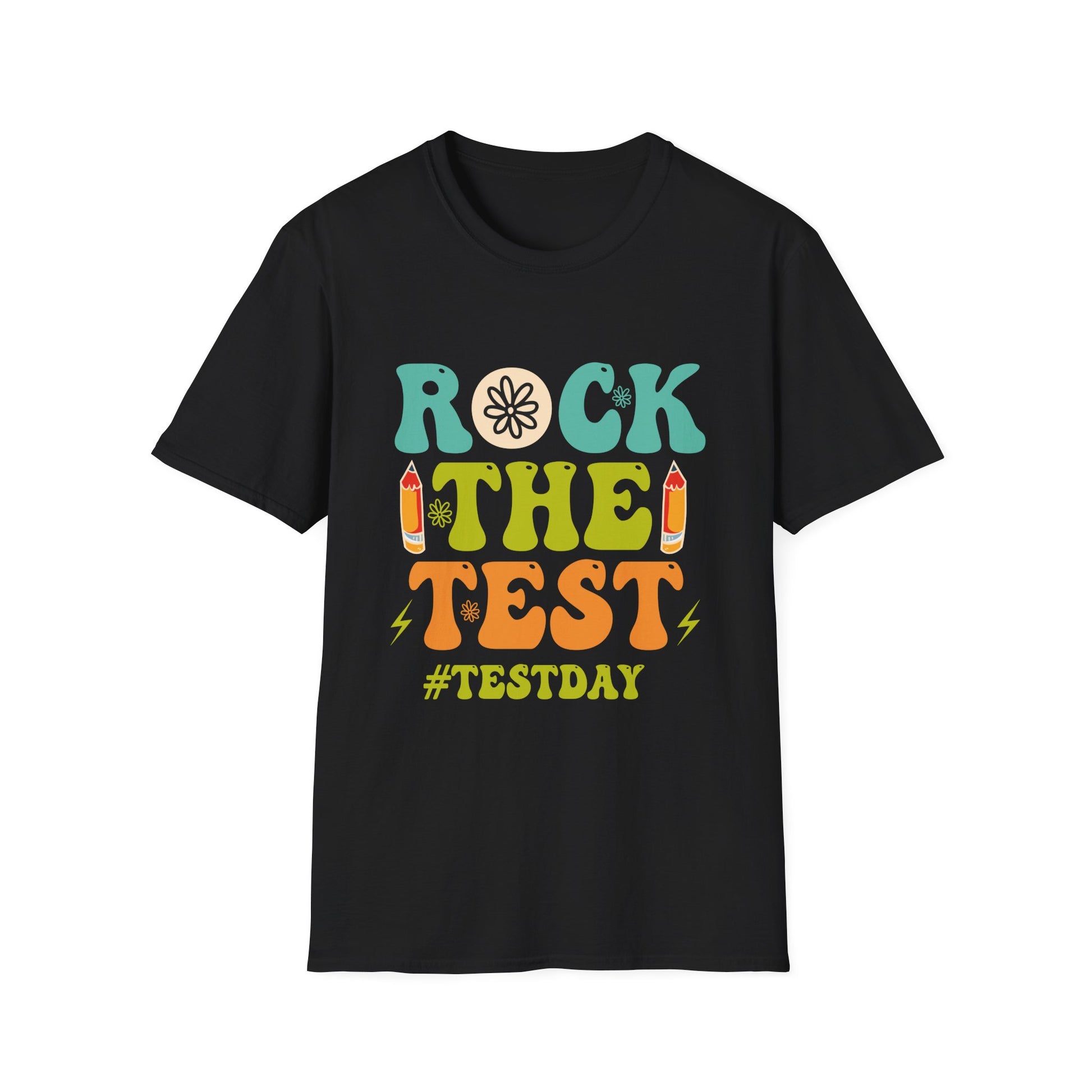 T-Shirt — "Rock the Test #TestDay" Retro Pencil Study Shirt