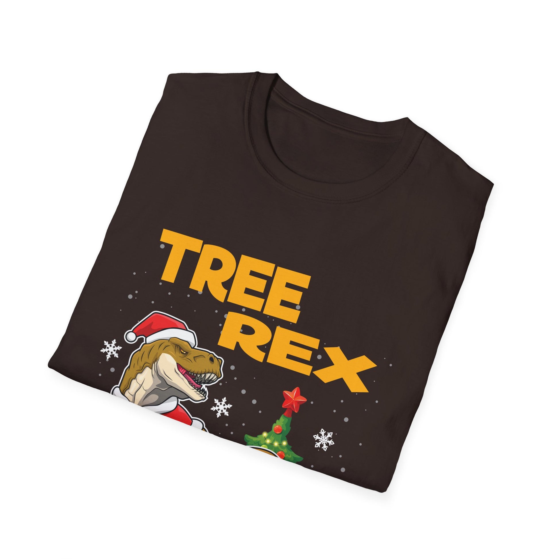 Tree Rex Christmas T-Shirt — Funny Santa T-Rex Decorating Tree Holiday Tee