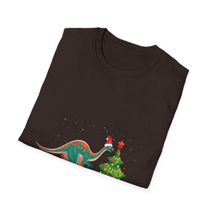Christmas Brachiosaurus Dinosaur eating a Christmas Tree Unisex T-Shirt