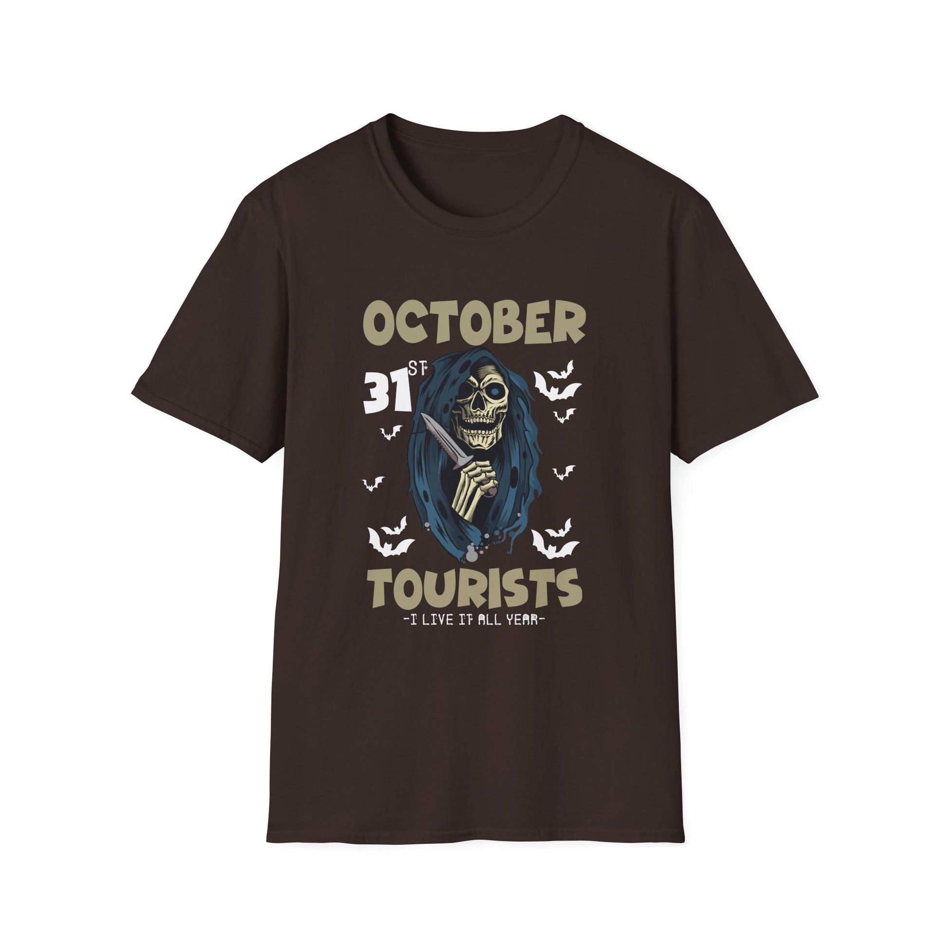 Halloween 'October Tourists' T-Shirt – Skull & Bats October 31 Graphic Tee