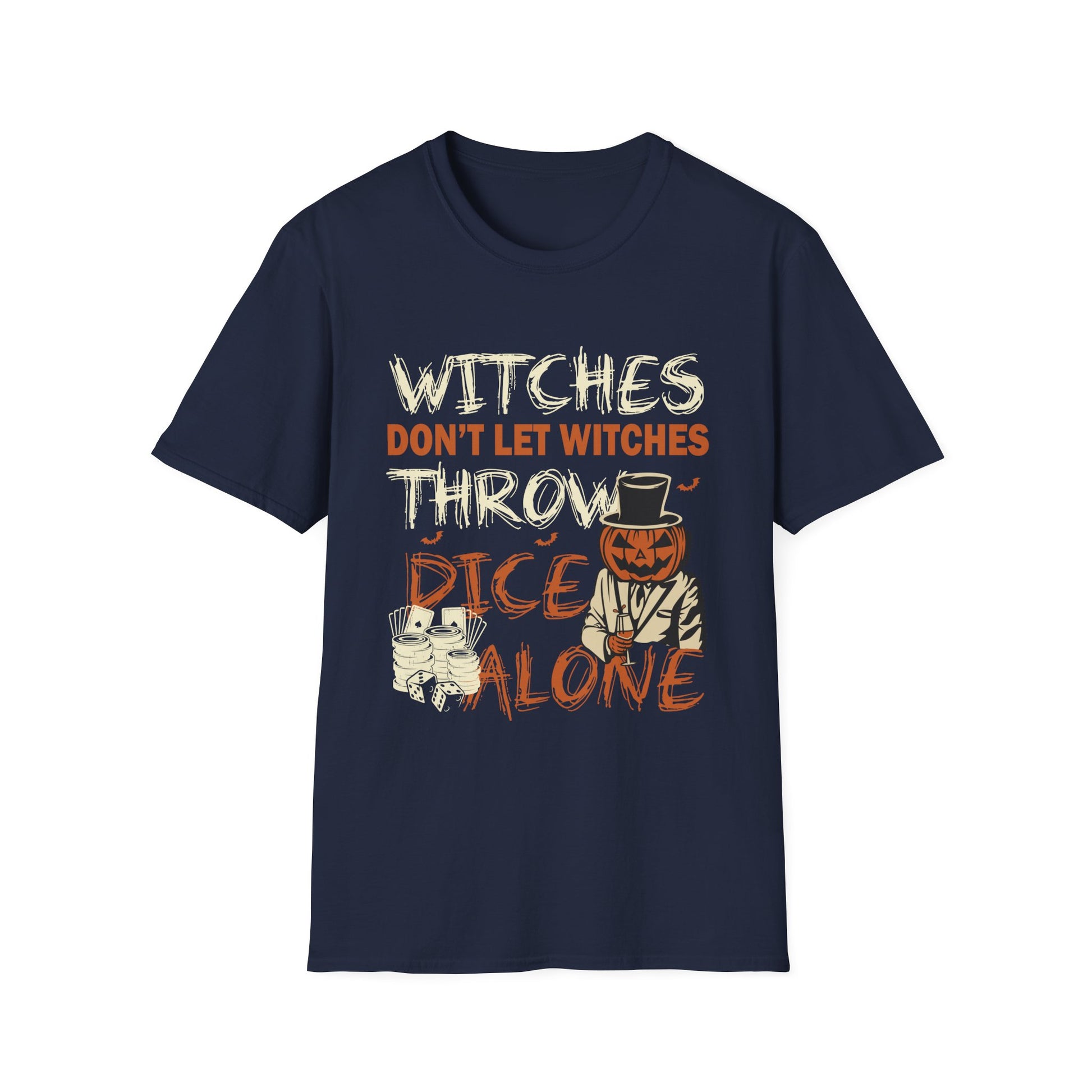 Halloween Dice Shirt — “Witches Don’t Let Witches Throw Dice Alone” Graphic Tee