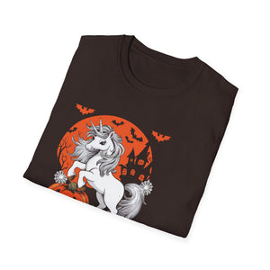 Halloween Unicorn T-Shirt — Spooky Pumpkin and Haunted Castle Graphic