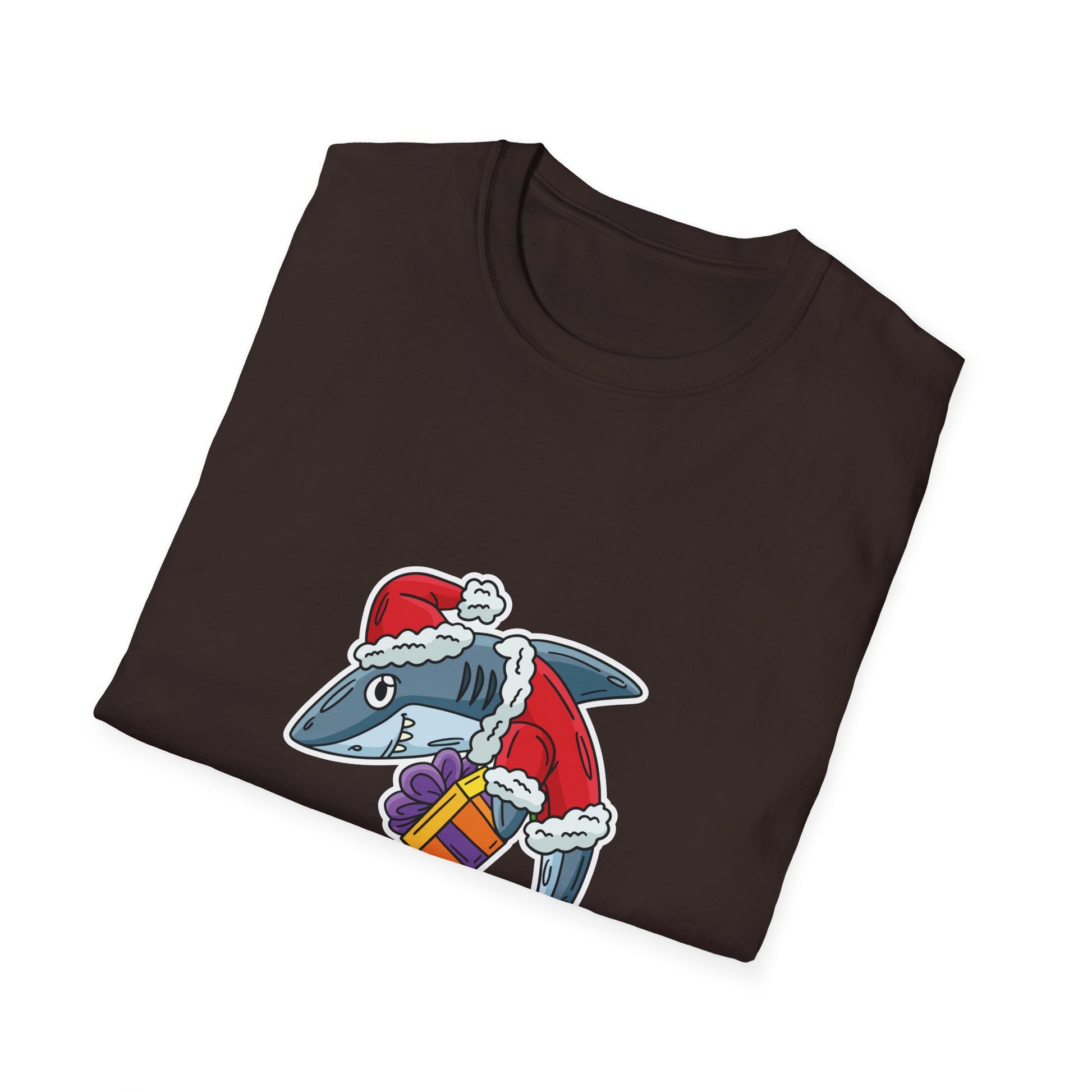 Christmas Shark Graphic T-Shirt — Santa Shark Holding Gifts Holiday Tee