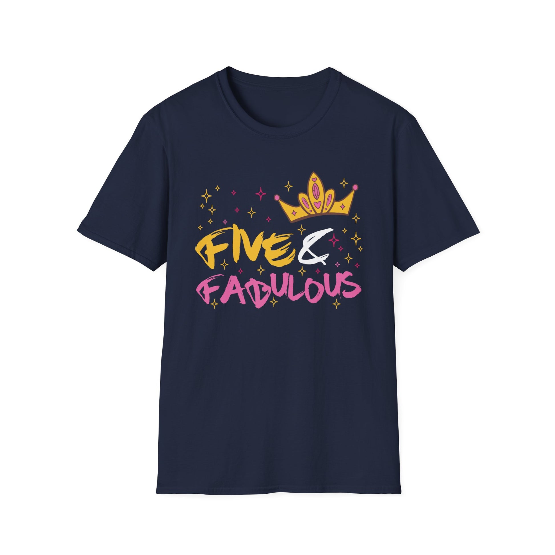 Birthday Tee — "Five & Fabulous" Girls' 5th Birthday T-Shirt with Crown Graphic