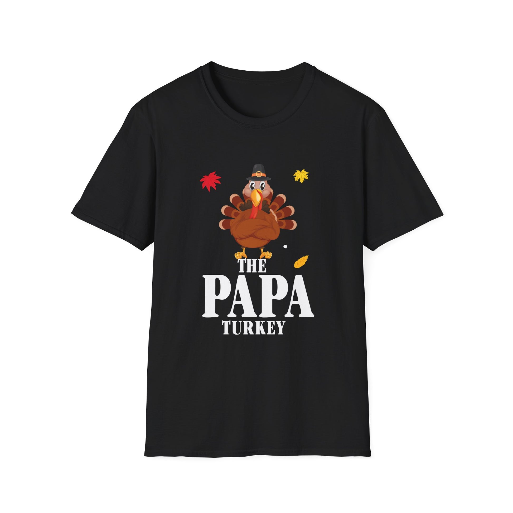 Papa Turkey T-Shirt — Thanksgiving Dad Tee with Cute Pilgrim Turkey Design