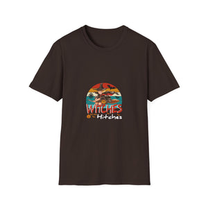 Witches With Hitches Halloween T-Shirt — Retro Witch on Broom Graphic