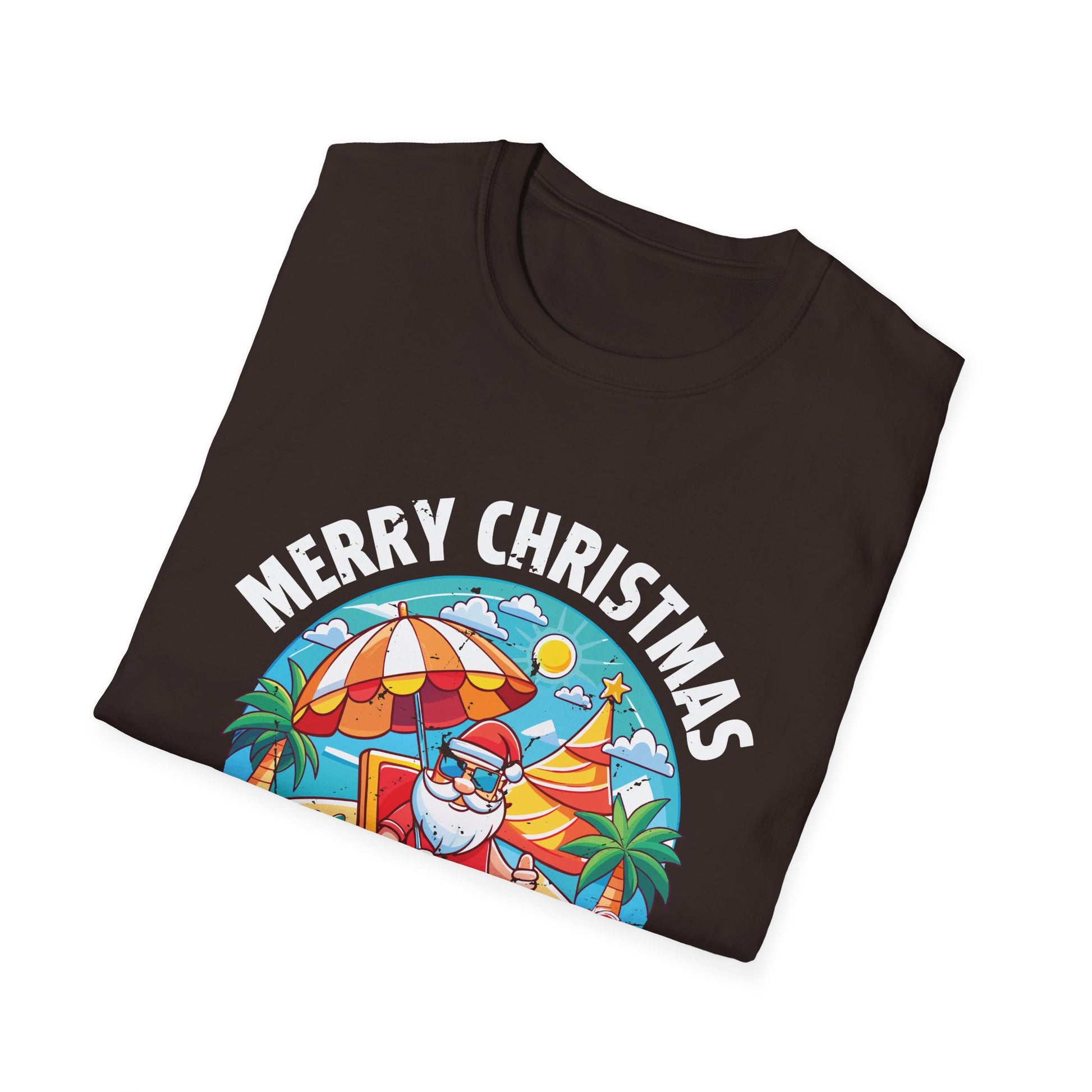 Merry Christmas in July T-Shirt – Santa on the Beach Graphic Tee