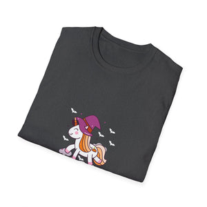 Happy Halloween Unicorn T-Shirt — Cute Witch Hat Unicorn with Bats & Skull