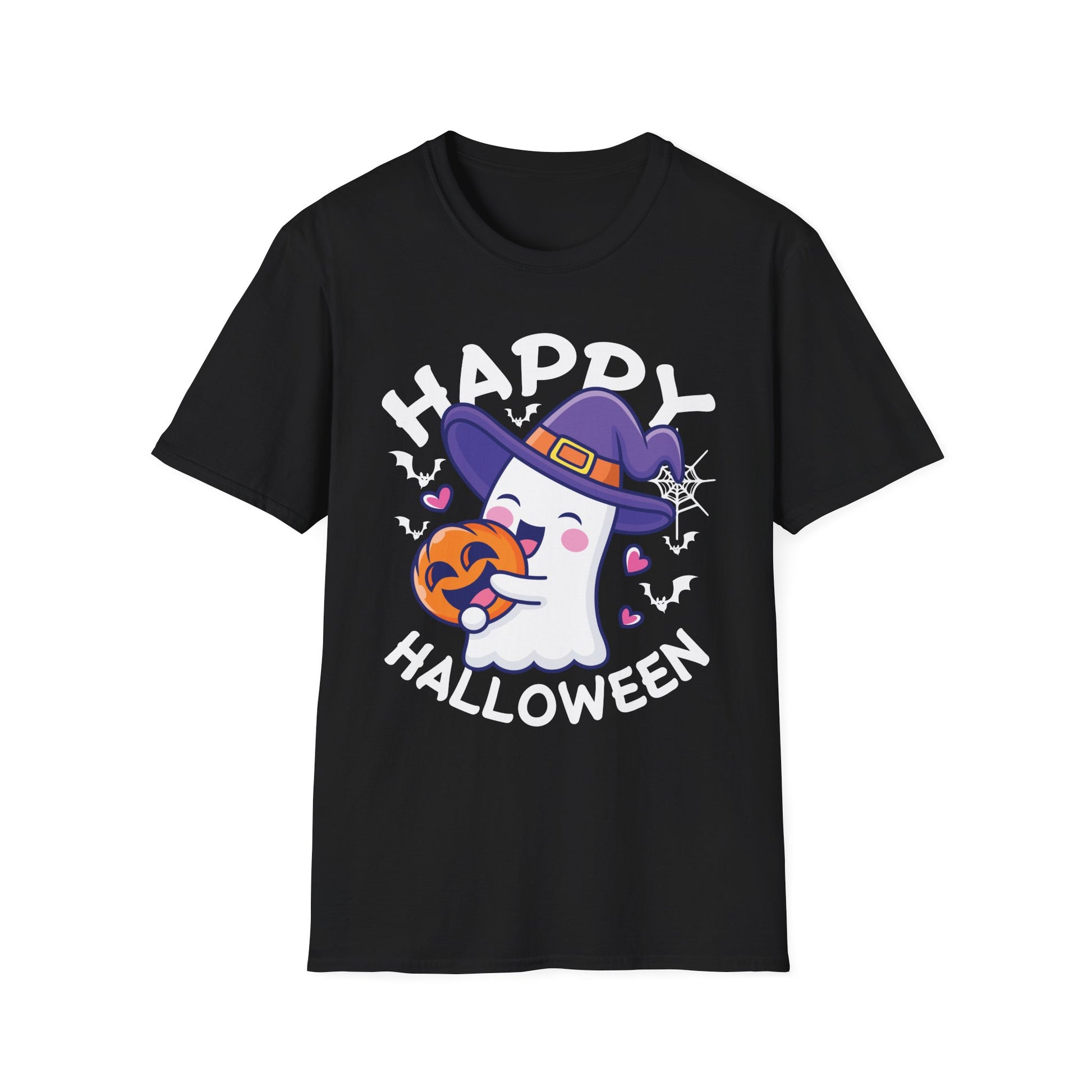 Happy Halloween Ghost T-Shirt — Cute Witch Ghost Holding Jack-O'-Lantern