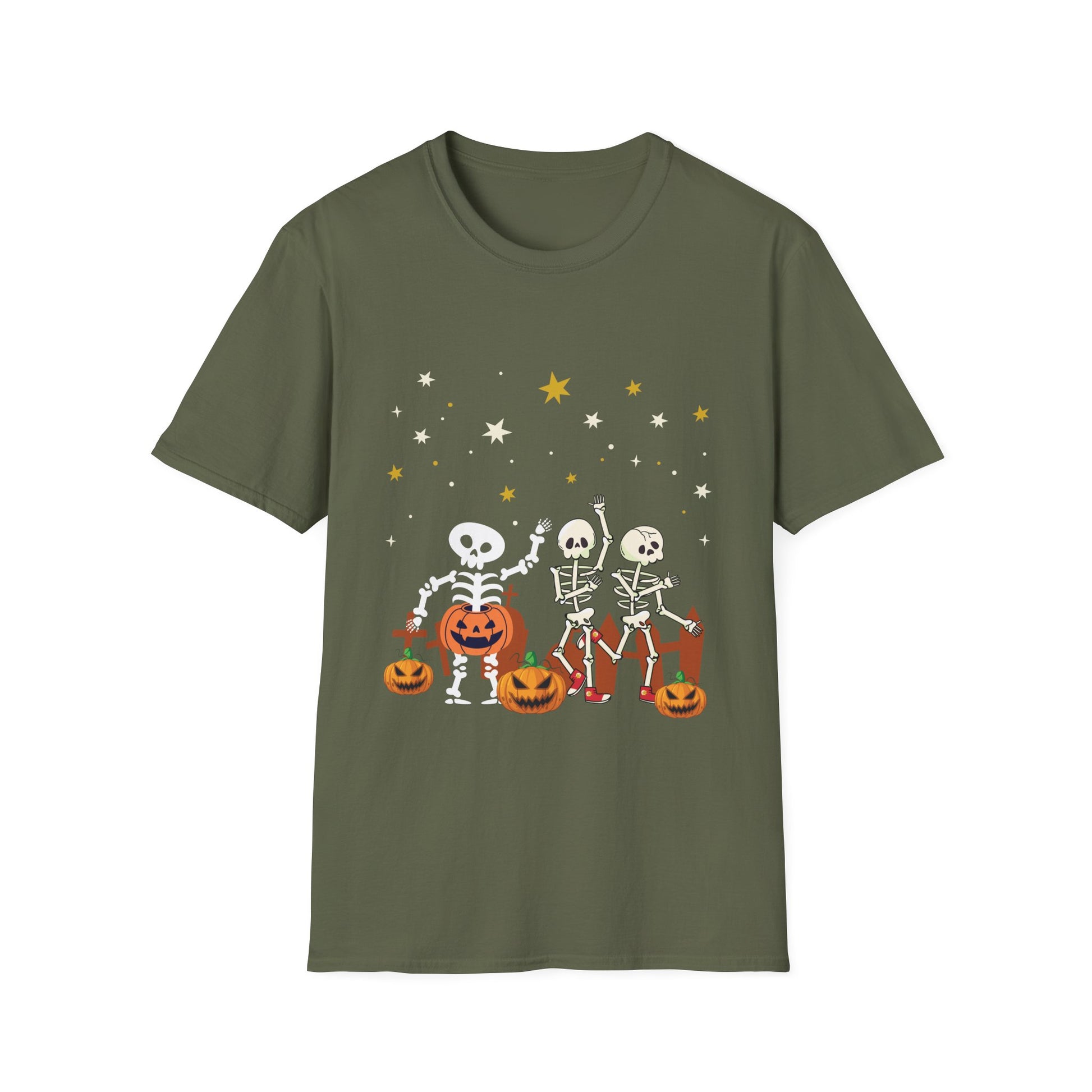 Halloween Skeletons & Jack-O’-Lanterns T-Shirt — Cute Dancing Skeleton Halloween Tee
