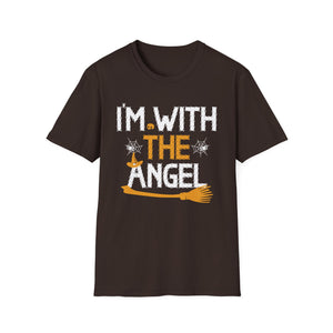 I'm With The Angel Halloween T-Shirt — Funny Witch & Angel Broom Tee