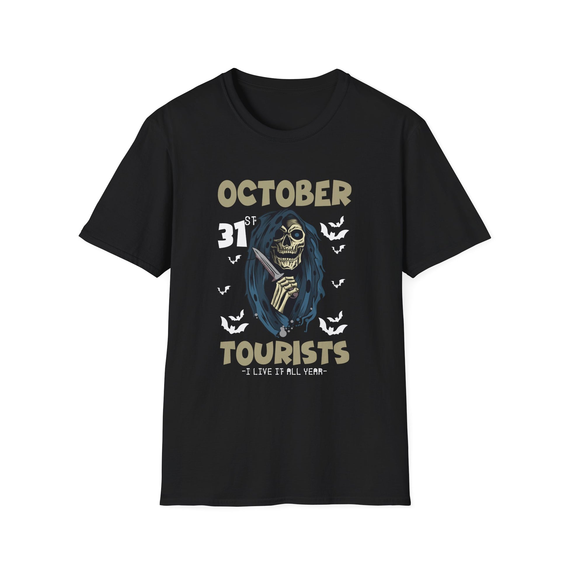 Halloween 'October Tourists' T-Shirt – Skull & Bats October 31 Graphic Tee