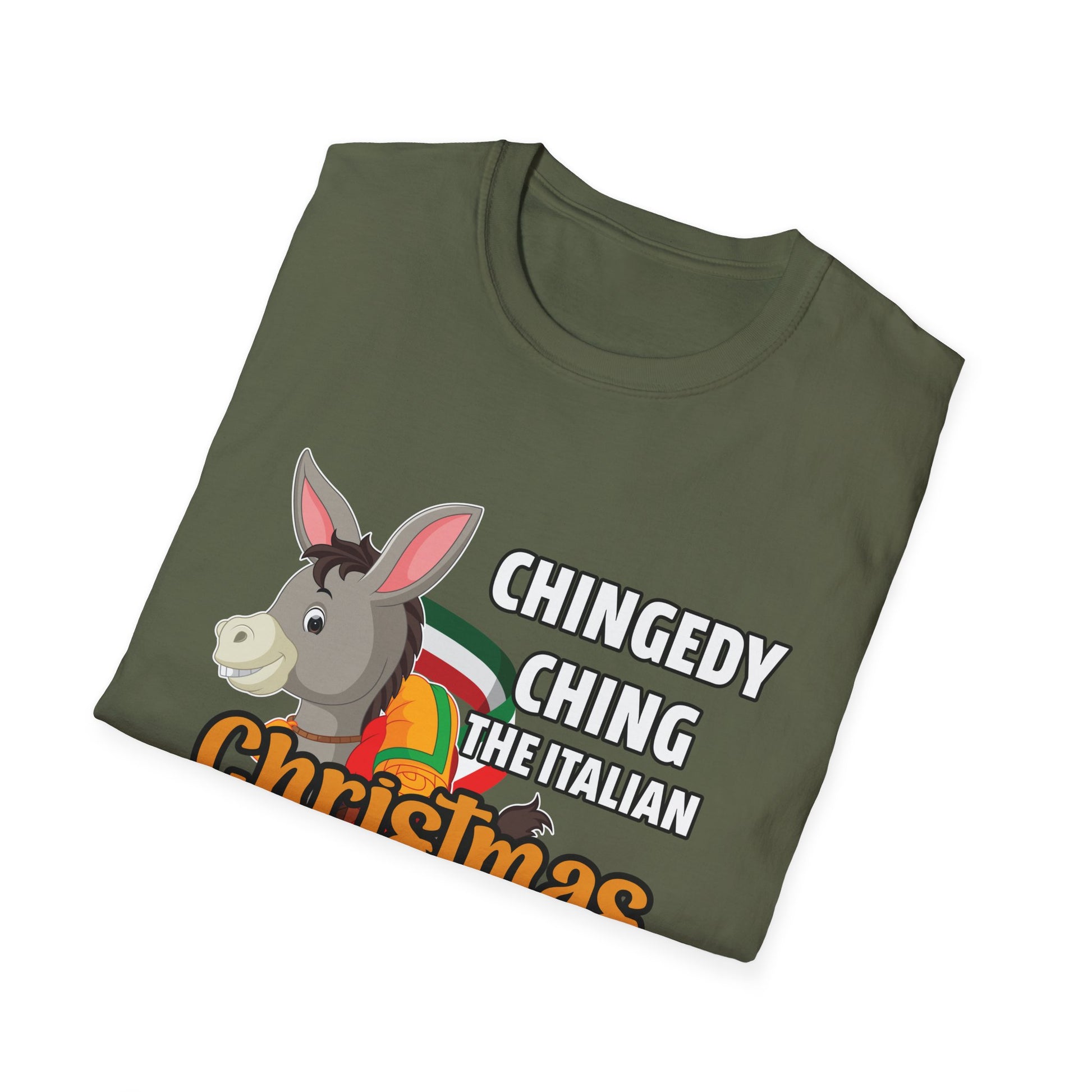 Christmas Donkey T-Shirt — "Chingedy Ching the Italian Christmas Donkey" Funny Holiday Tee
