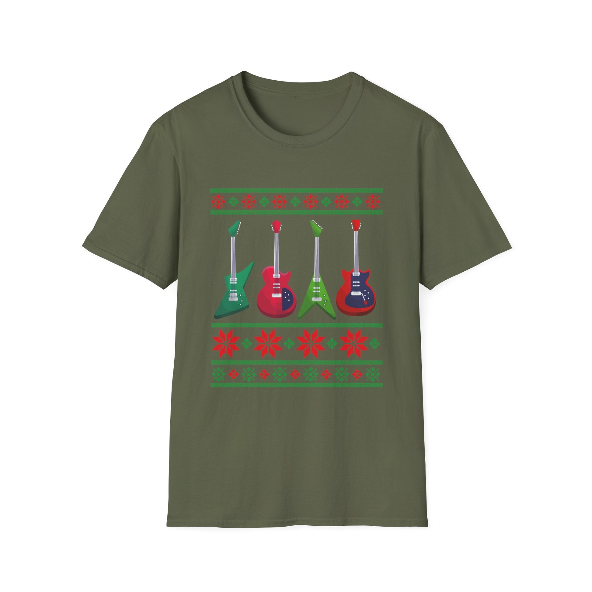 Electric Guitar Christmas T-Shirt — Holiday Ugly Sweater Style for Musicians