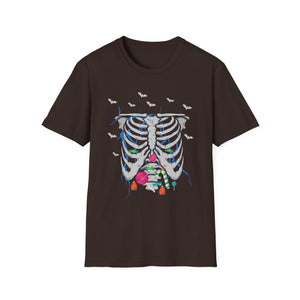 Skeleton Ribcage Floral T‑Shirt — Colorful Rib Bones with Flowers & Bats