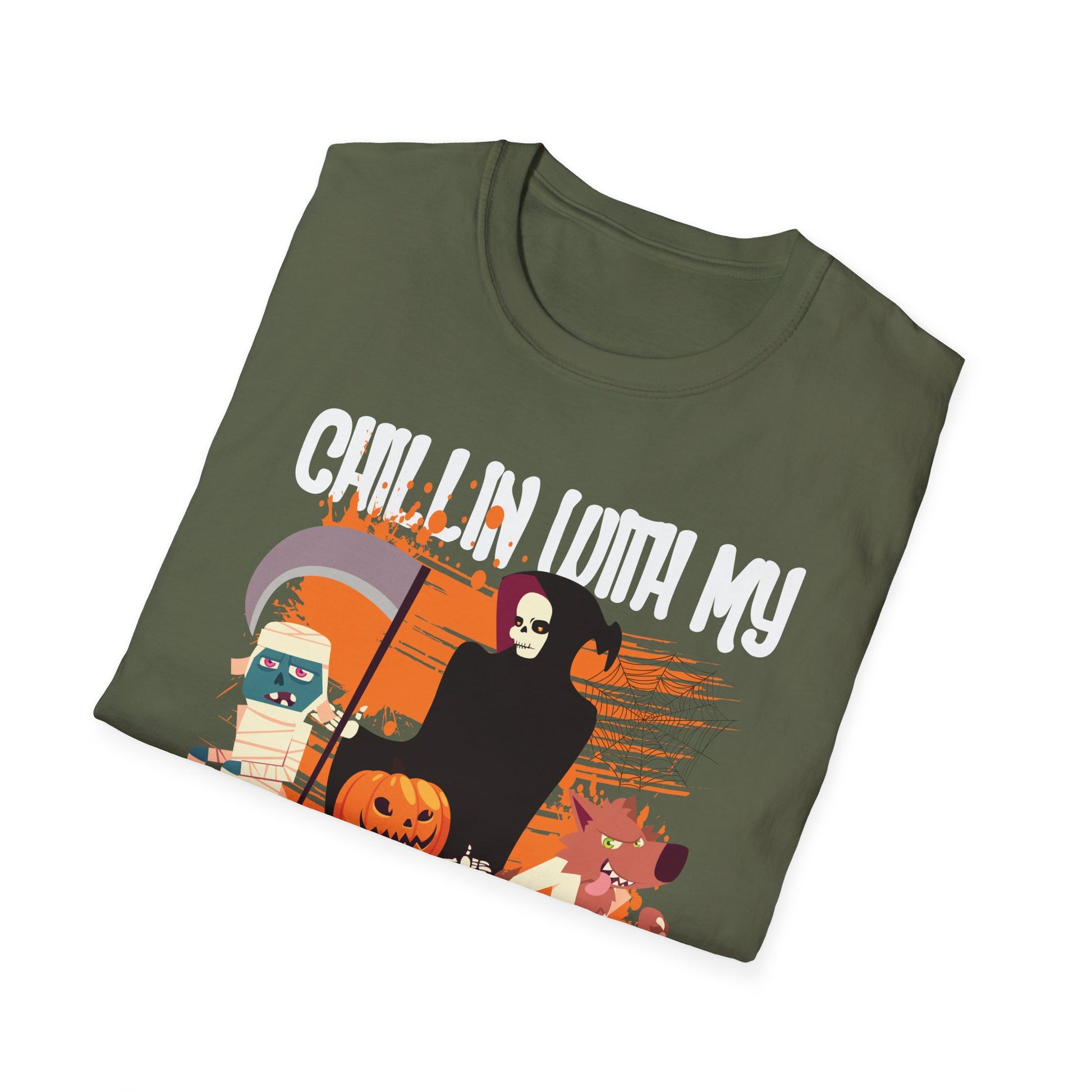 Chilling With My Creeps Halloween- Dancing Ghost Halloween Tee Unisex Softstyle T-Shirt