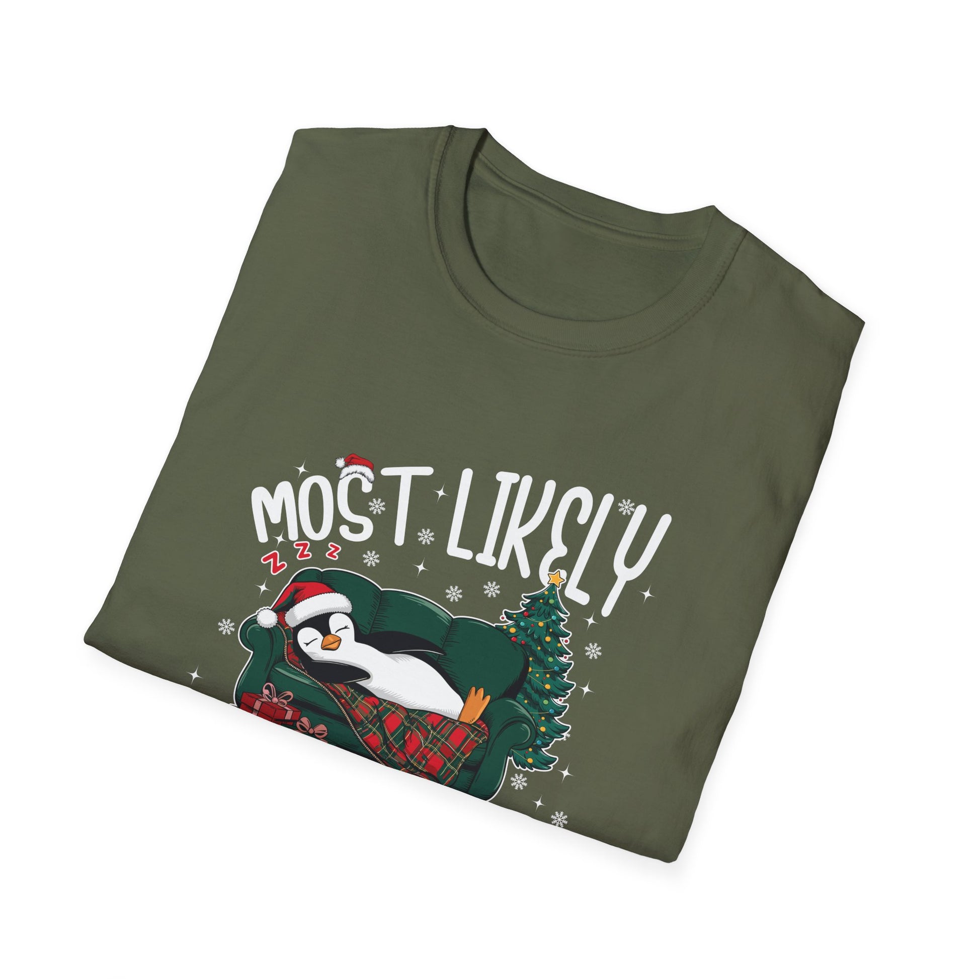 Most Likely To Nap On Christmas Funny Family Christmas Unisex Softstyle T-Shirt