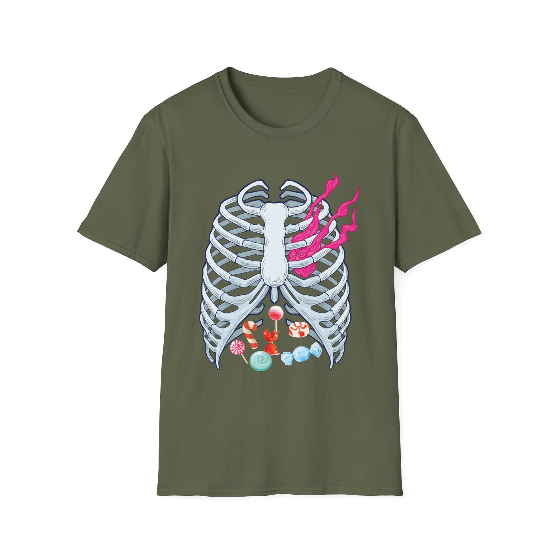 Skeleton Chest Candy T-Shirt — Halloween Candy Ribcage Graphic Tee