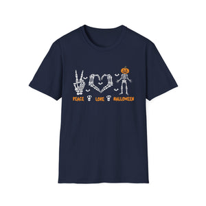 Peace Love Halloween Skeleton Scary Pumpkin Halloween TeeUnisex Softstyle T-Shirt