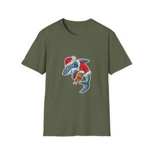 Christmas Shark Graphic T-Shirt — Santa Shark Holding Gifts Holiday Tee