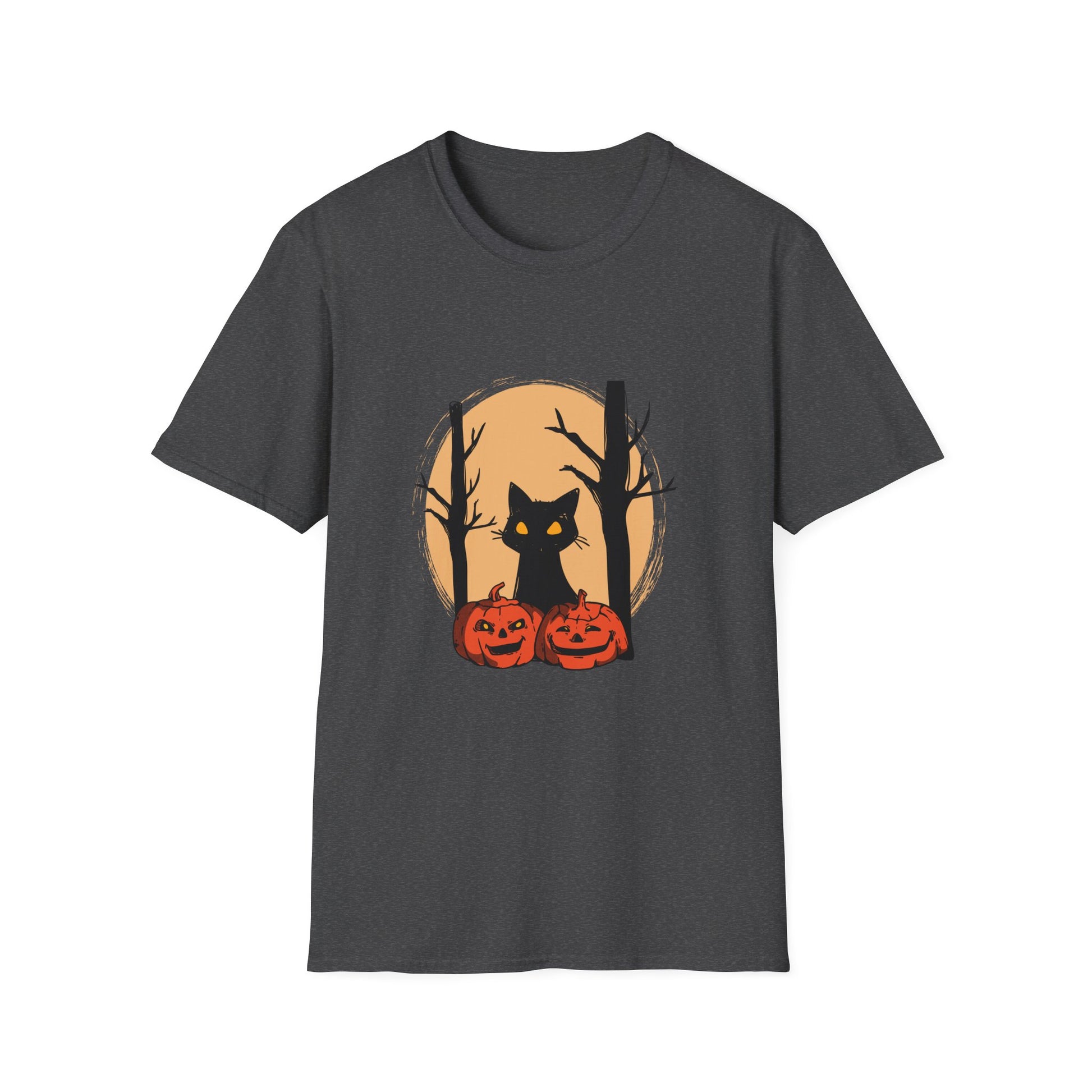 Halloween Cat & Jack-o'-Lantern T‑Shirt — Spooky Pumpkin Night Tee