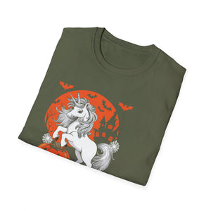 Halloween Unicorn T-Shirt — Spooky Pumpkin and Haunted Castle Graphic