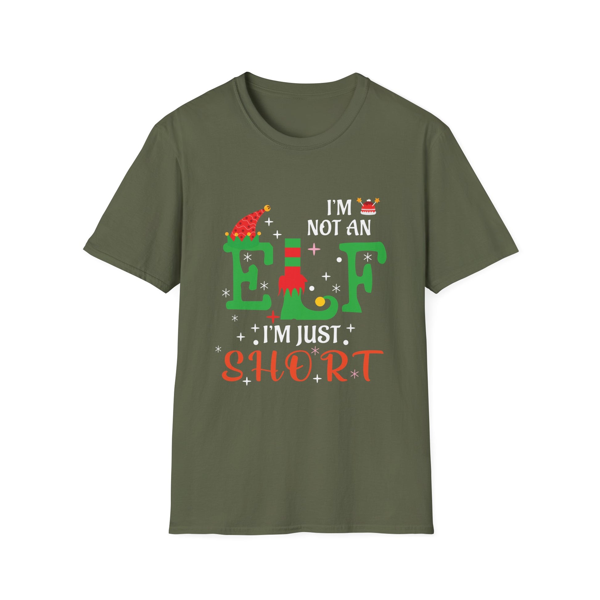 Elf Short Funny Christmas T-Shirt – "I'm Not an Elf I'm Just Short" Holiday Tee