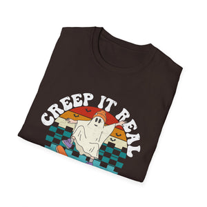 Creep It Real Skate Ghost T-Shirt — Retro Halloween Tee
