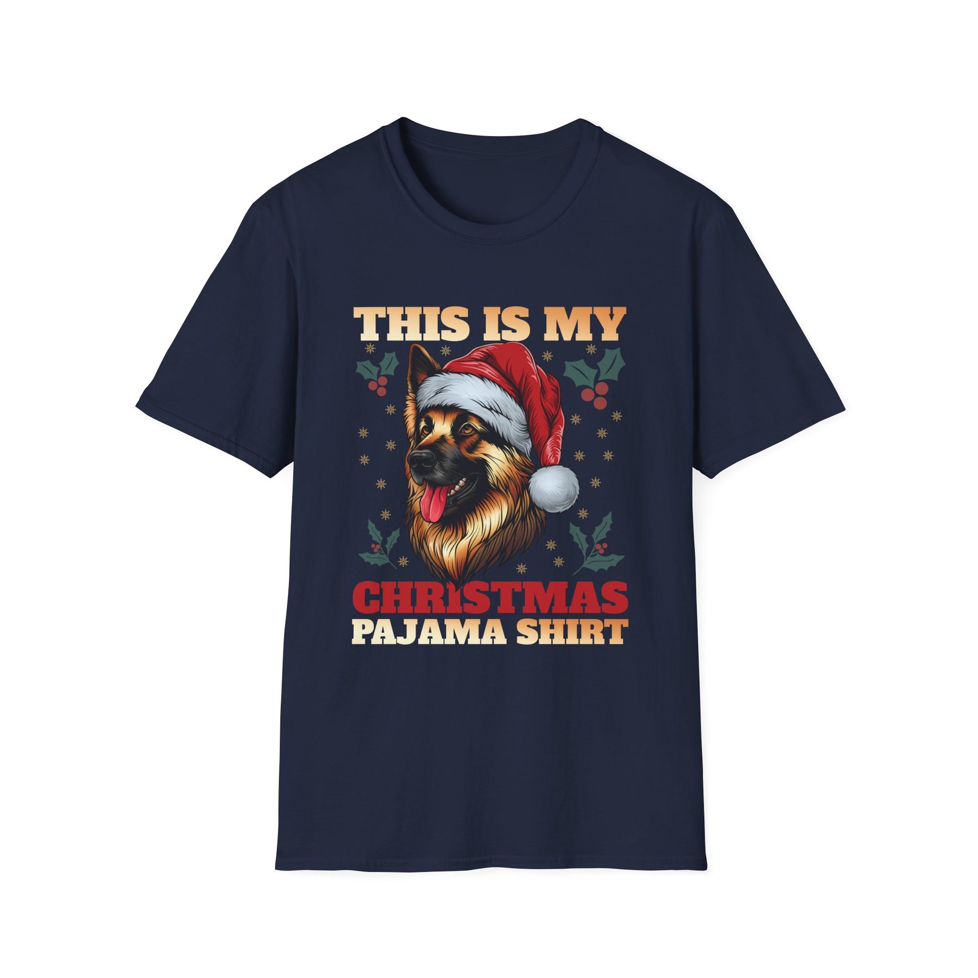 Christmas Pajama Shirt T‑Shirt – German Shepherd in Santa Hat (This Is My Christmas Pajama Shirt)