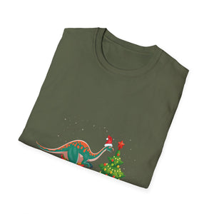 Christmas Brachiosaurus Dinosaur eating a Christmas Tree Unisex T-Shirt