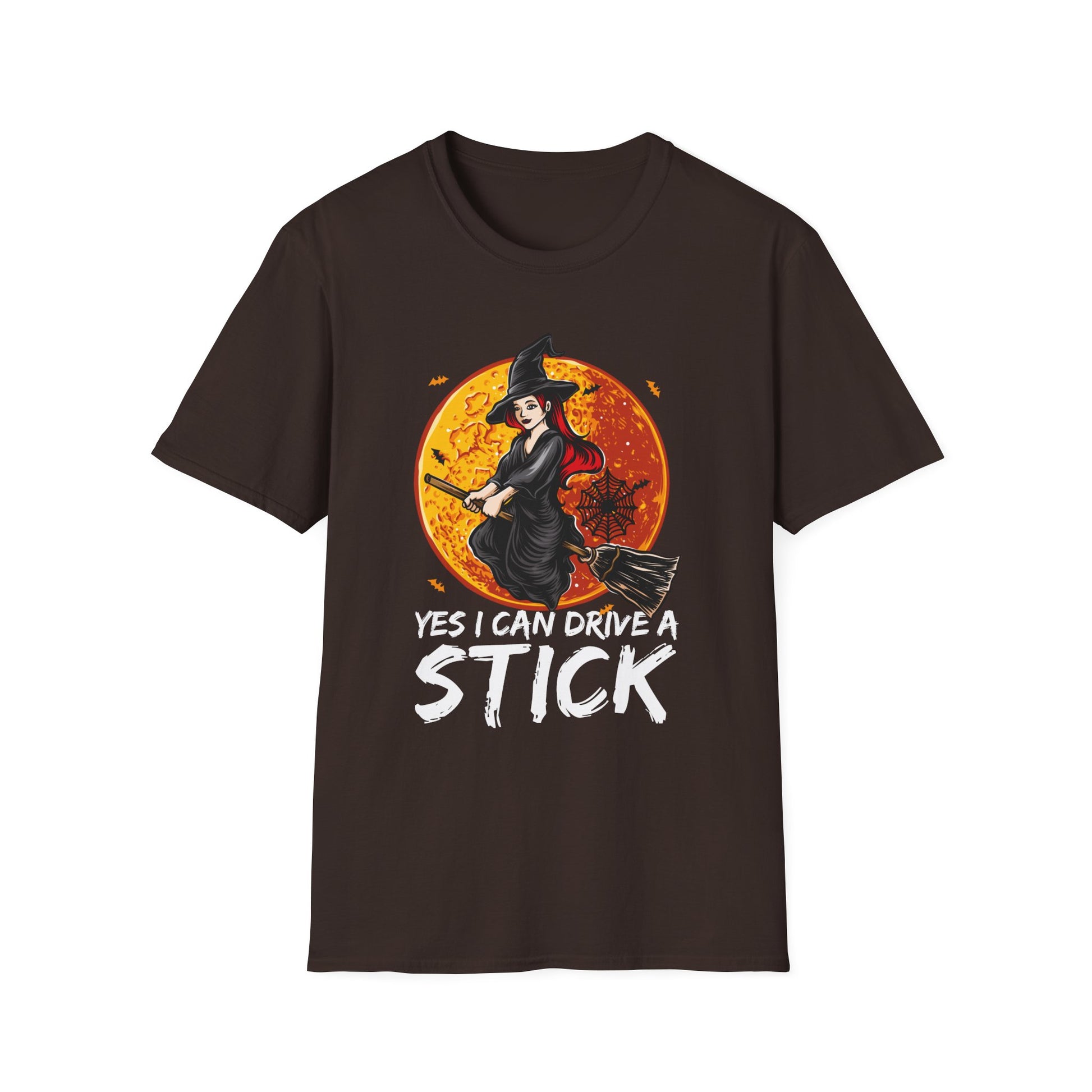 Witch Flying Broom T-Shirt – “Yes I Can Drive A Stick” Halloween Tee