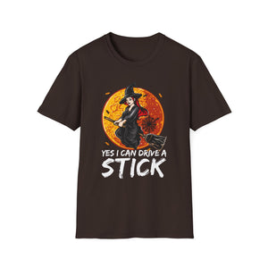 Witch Flying Broom T-Shirt – “Yes I Can Drive A Stick” Halloween Tee