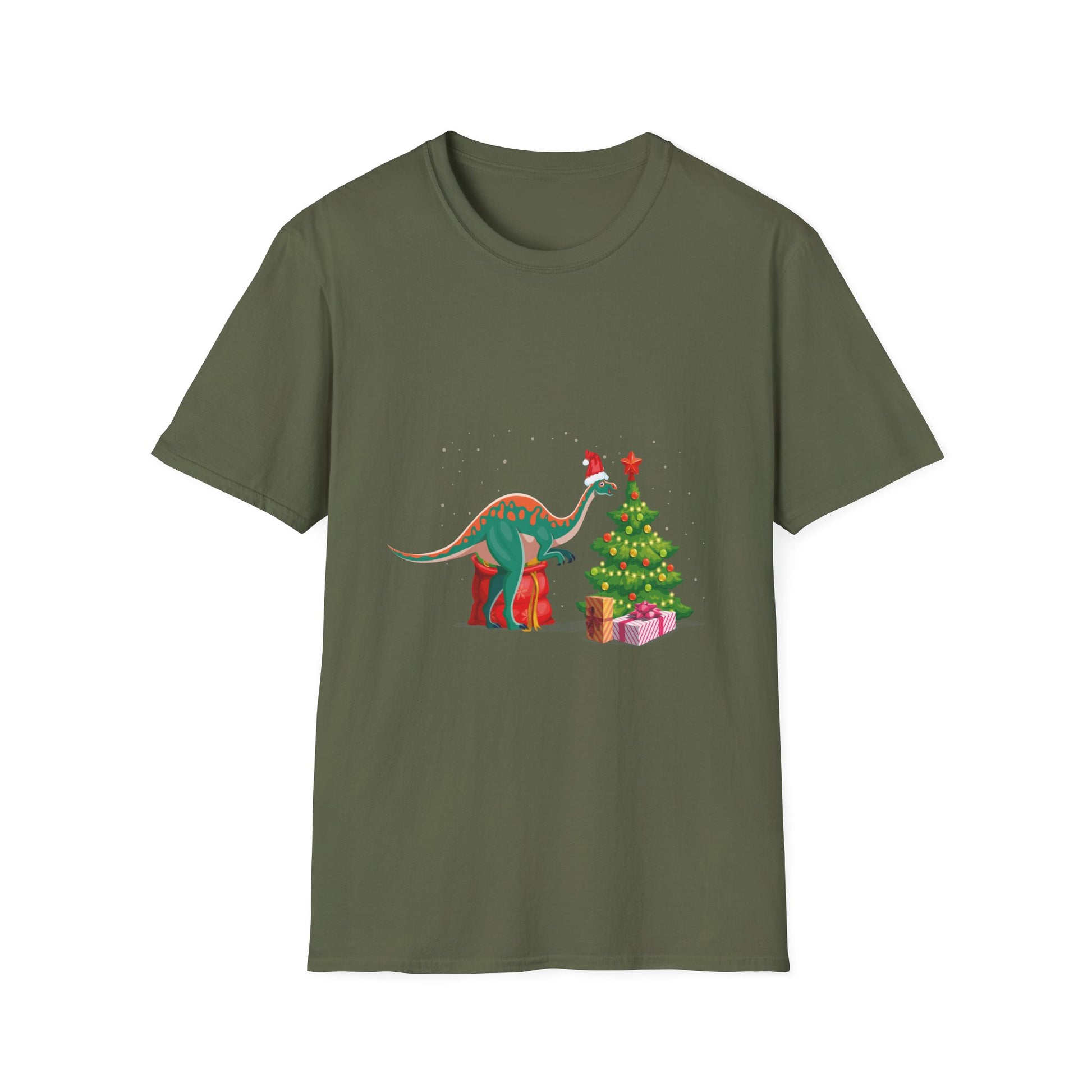 Christmas Brachiosaurus Dinosaur eating a Christmas Tree Unisex T-Shirt
