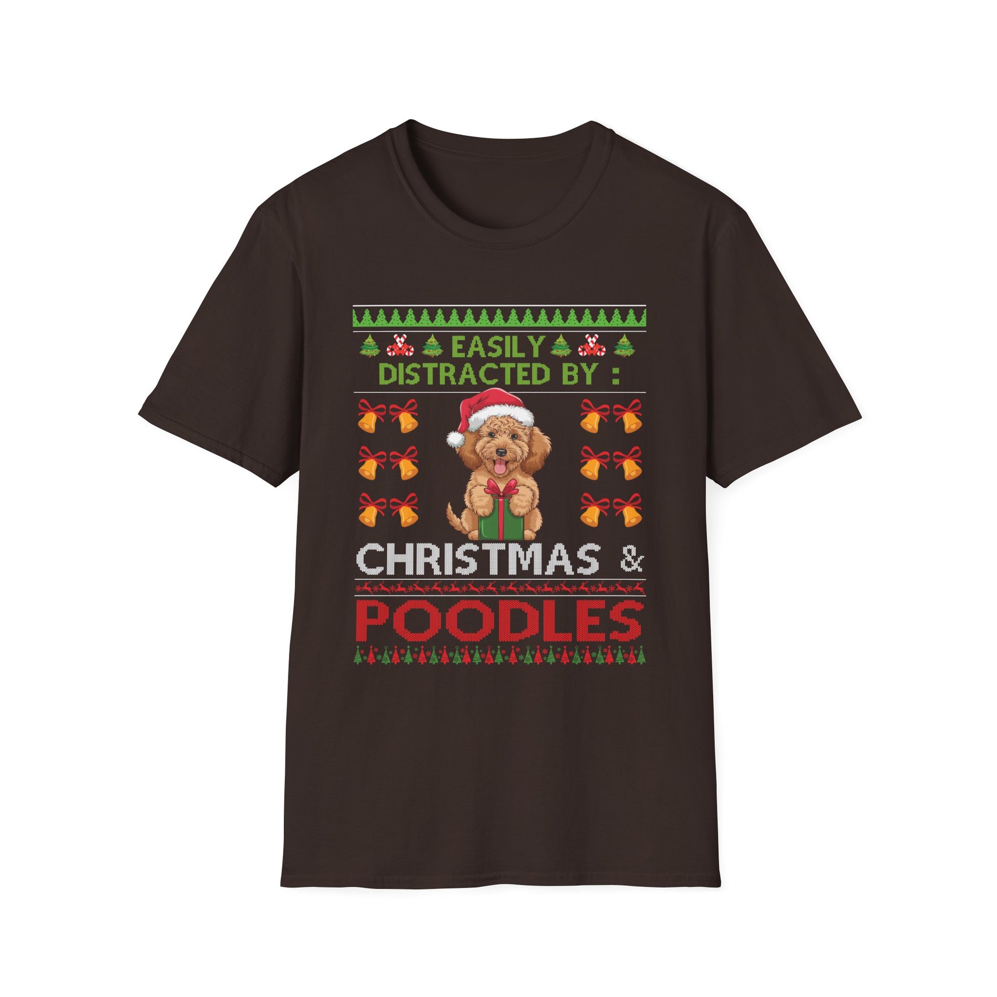 Christmas Poodles T-Shirt — "Easily Distracted by Christmas & Poodles" Holiday Tee