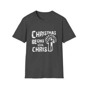 Christmas Begins with Christ T-Shirt — Faith-Based Christmas Tee with Cross Design
