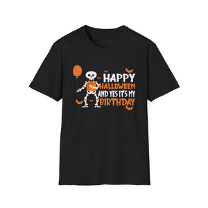 Happy Halloween And yes's my Birthday Skeleton Halloween Tee Unisex Softstyle T-Shirt