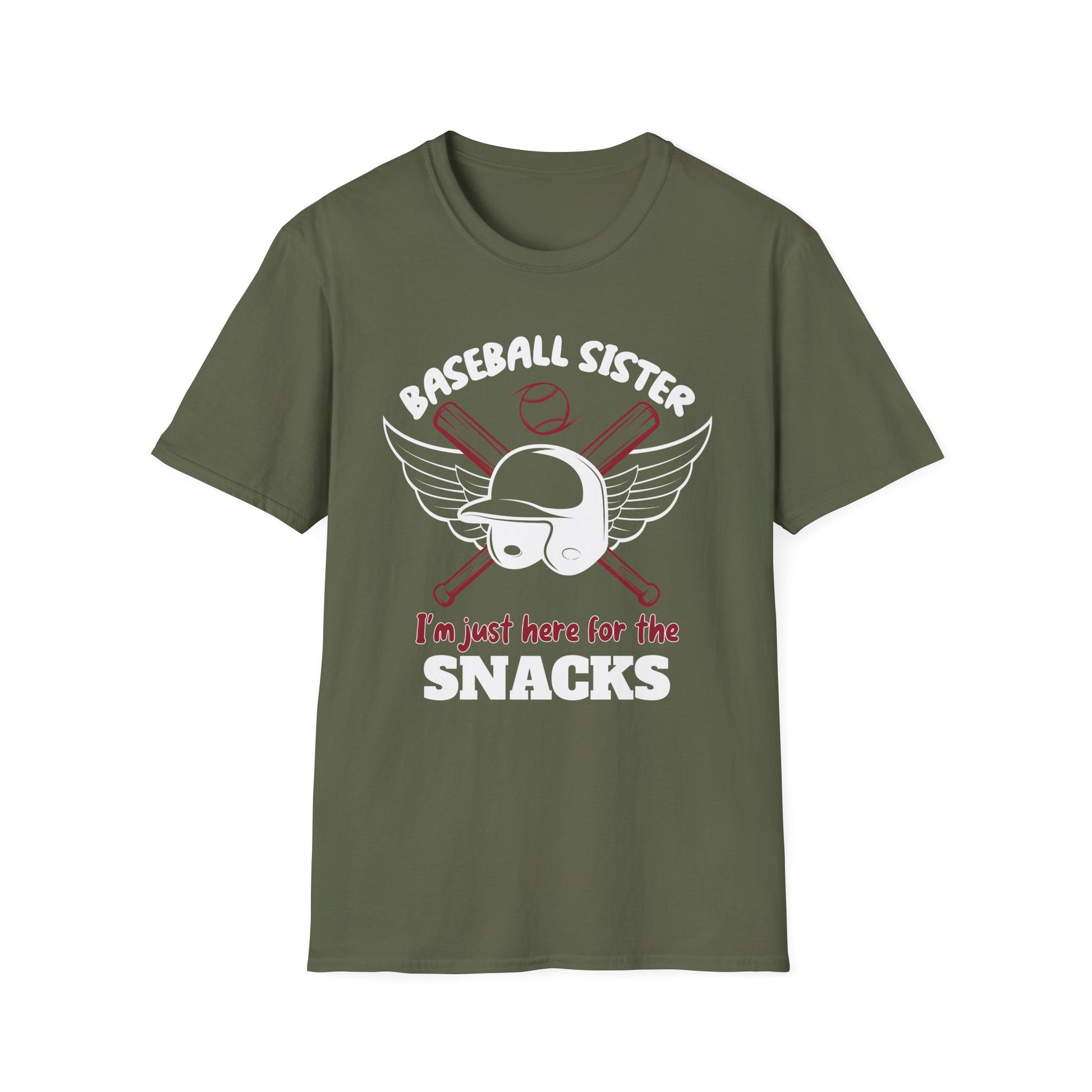 Baseball Sister T-Shirt — "I'm Just Here for the Snacks"