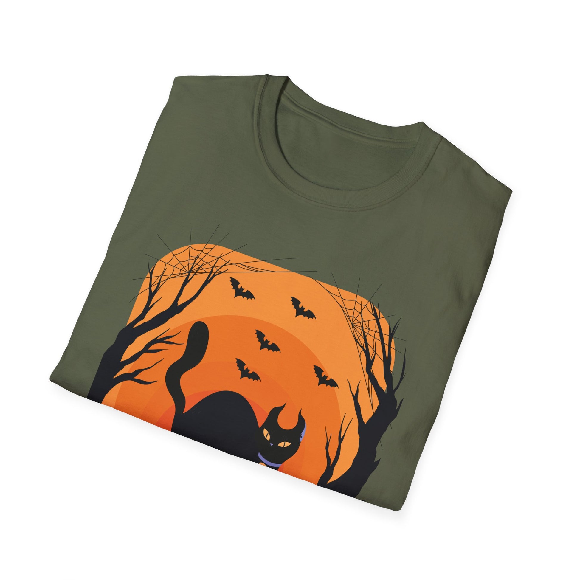 Halloween Black Cat T-Shirt — Spooky Pumpkin & Bats Tee