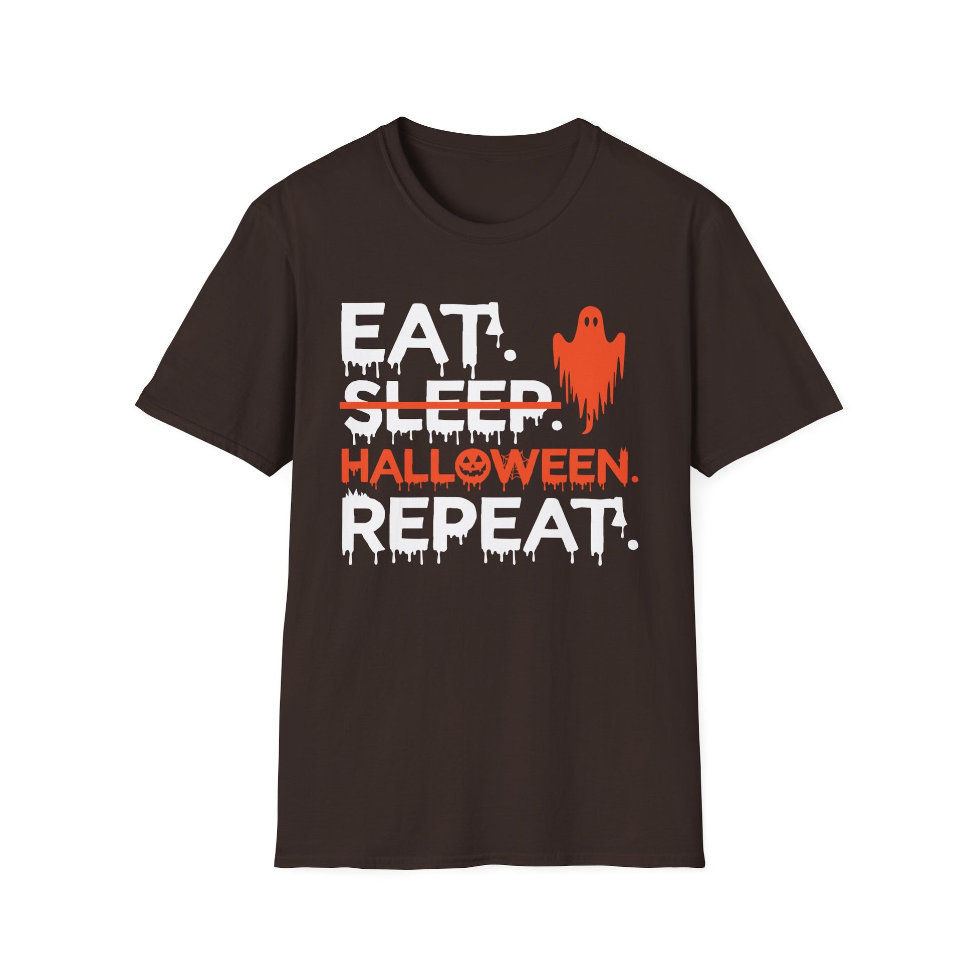 Halloween T-Shirt - "Eat. Sleep. Halloween. Repeat." Ghost Graphic Tee