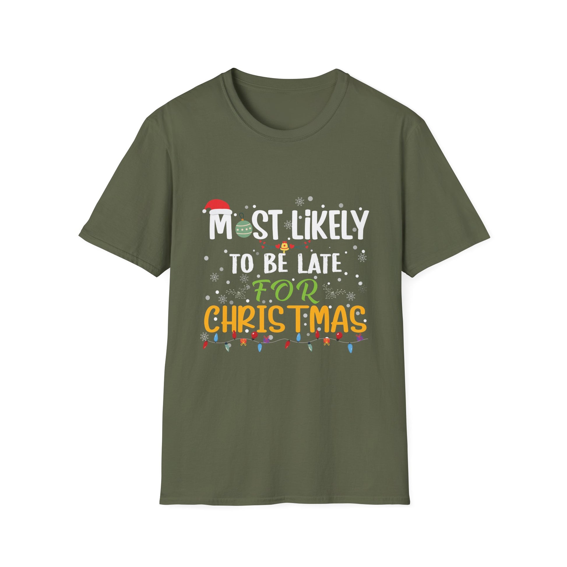 Most Likely To Be Late For Christmas Funny Family Christmas Unisex Softstyle T-Shirt