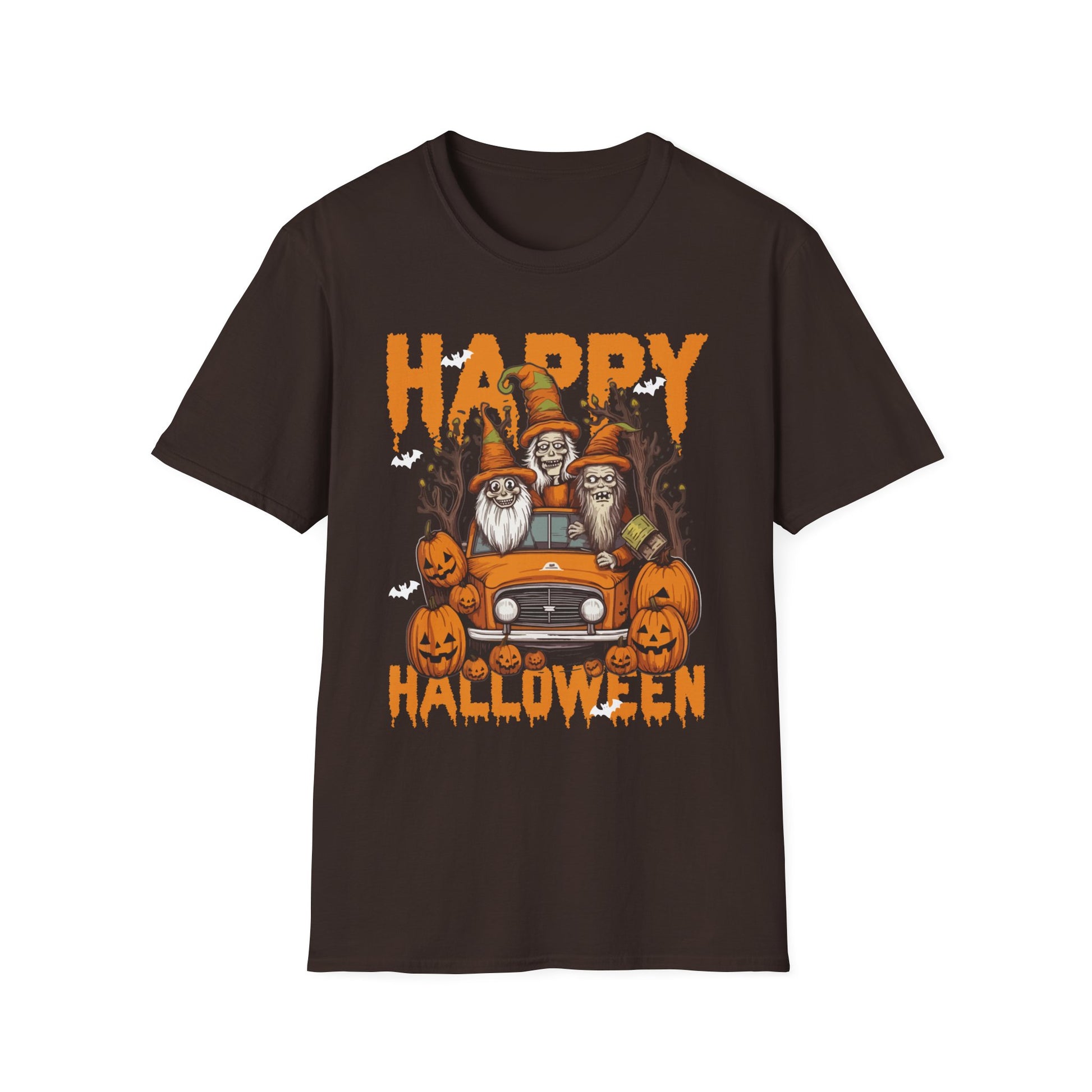 Gnomes Halloween Greeting Holiday Pumpkin Creepy Halloween Tee Unisex Softstyle T-Shirt