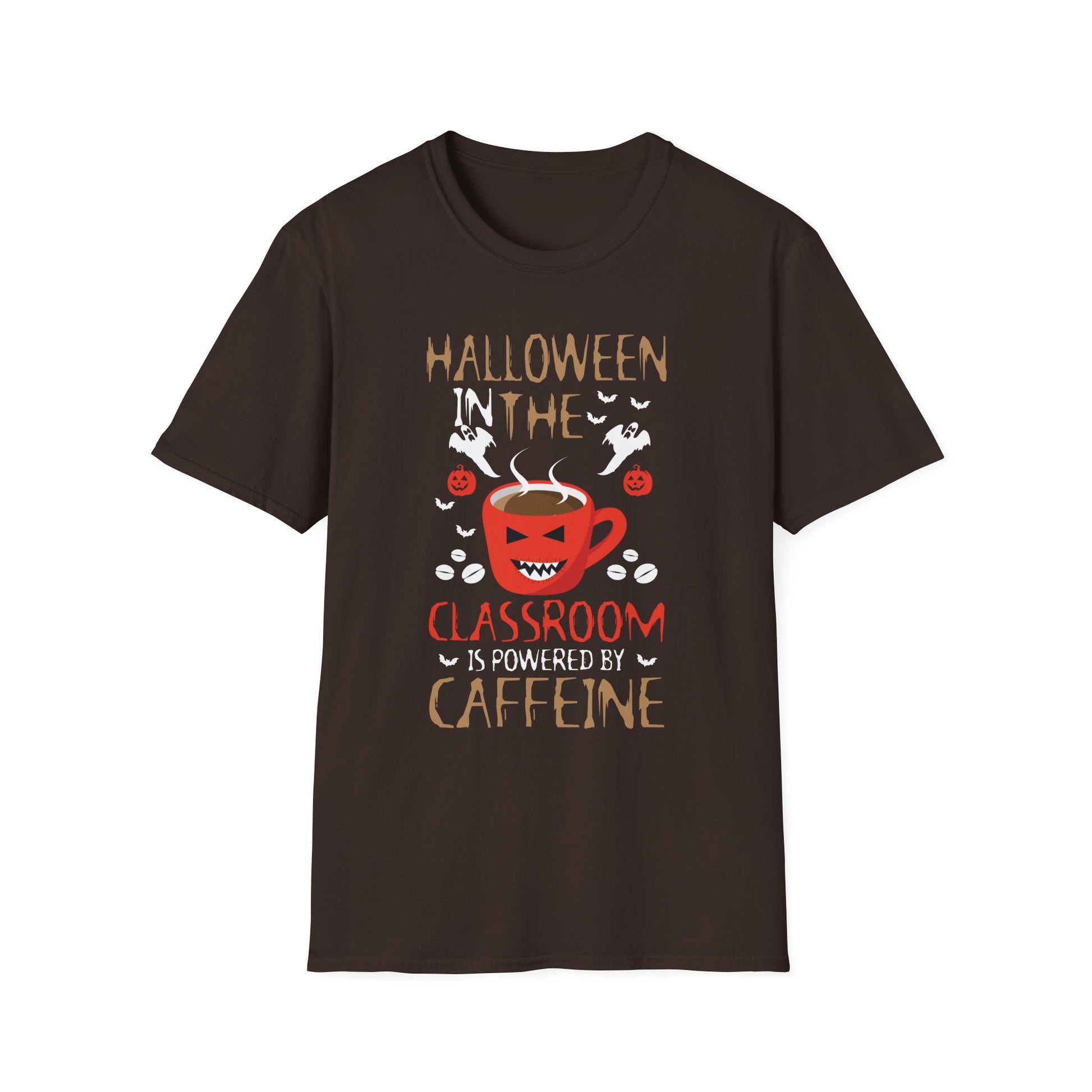 Halloween Classroom T-Shirt — "Classroom is Powered by Caffeine" Teacher Tee