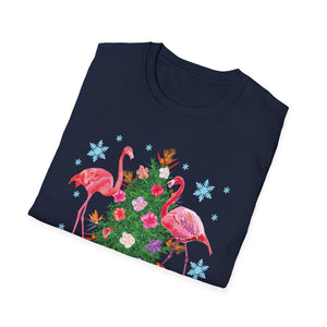 Flamingo Holiday T-Shirt — Festive Flamingos with Christmas Tree