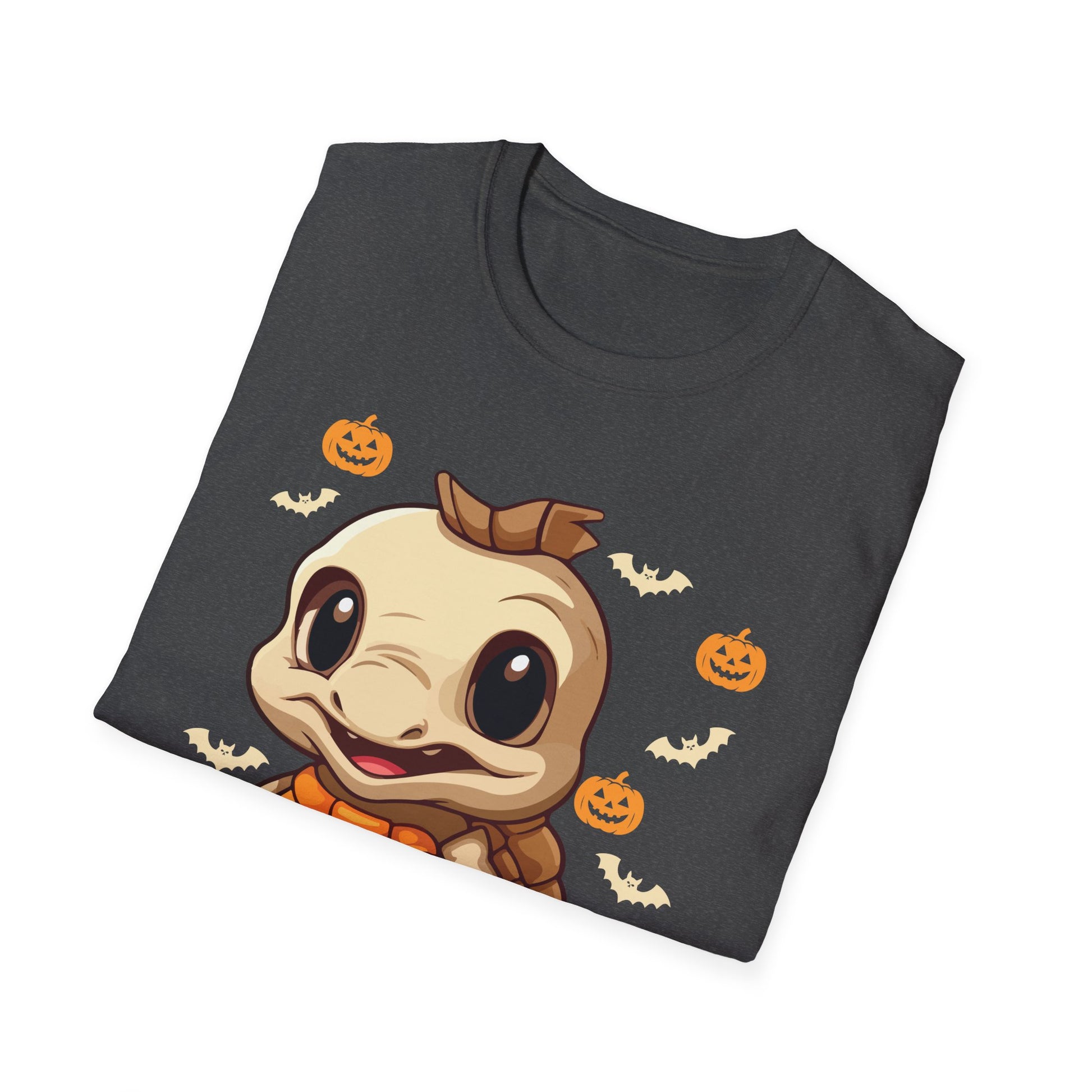 Cute Dinosaur Halloween T-Shirt — Baby Dino with Jack-O'-Lantern Pumpkins
