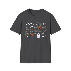 Halloween Boo Ghost Pumpkin T-Shirt — Spooky Bat & Candy Pattern Tee