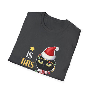 Is This Jolly Enough Black Cat Merry Christmas Tree Lights T-Shirt