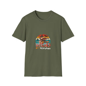 Witches With Hitches Halloween T-Shirt — Retro Witch on Broom Graphic