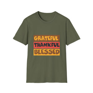Grateful Thankful Blessed T‑Shirt — Thanksgiving Fall Autumn Gratitude Tee