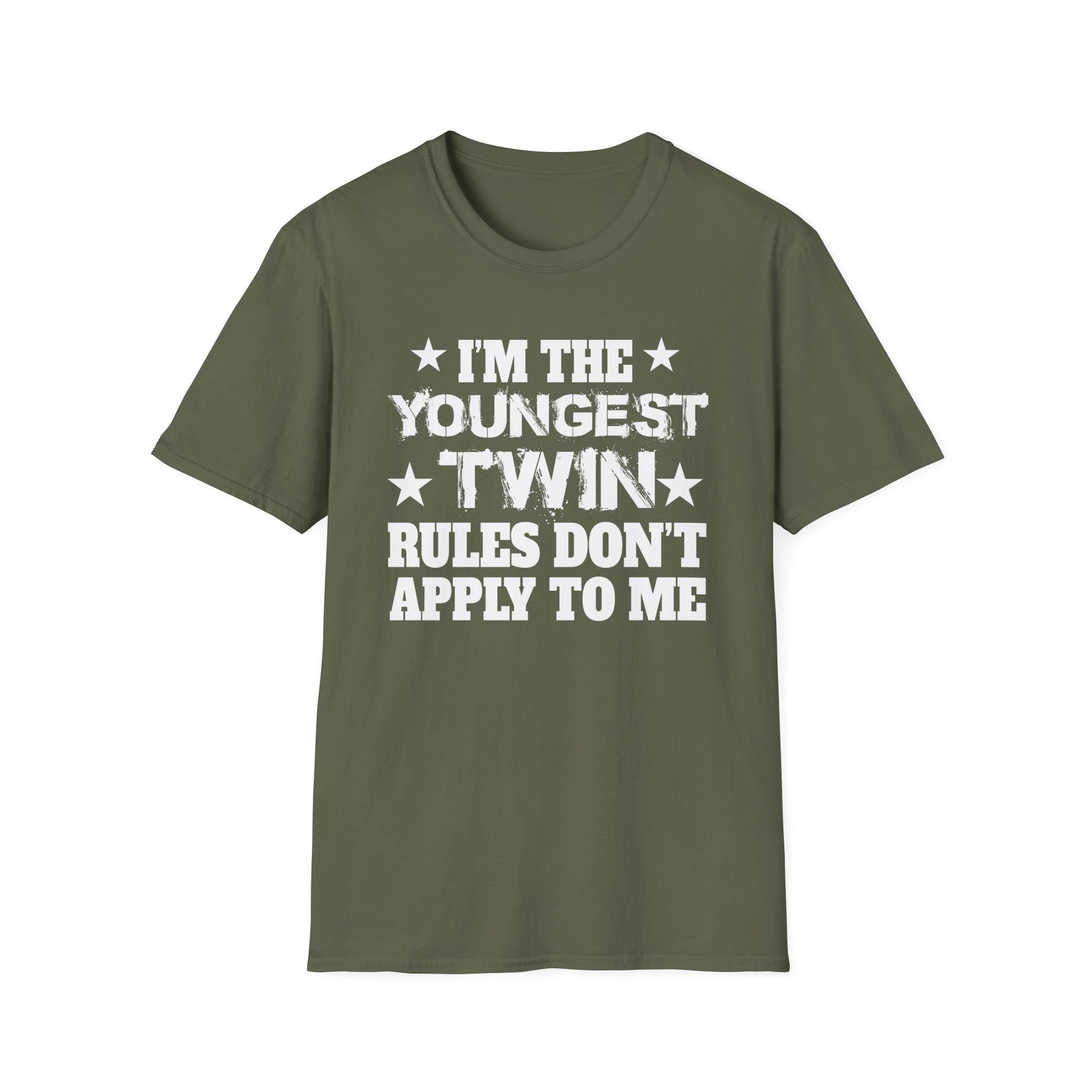 Youngest Twin T-Shirt - "I'm the Youngest Twin Rules Don't Apply to Me" Funny Sibling Tee