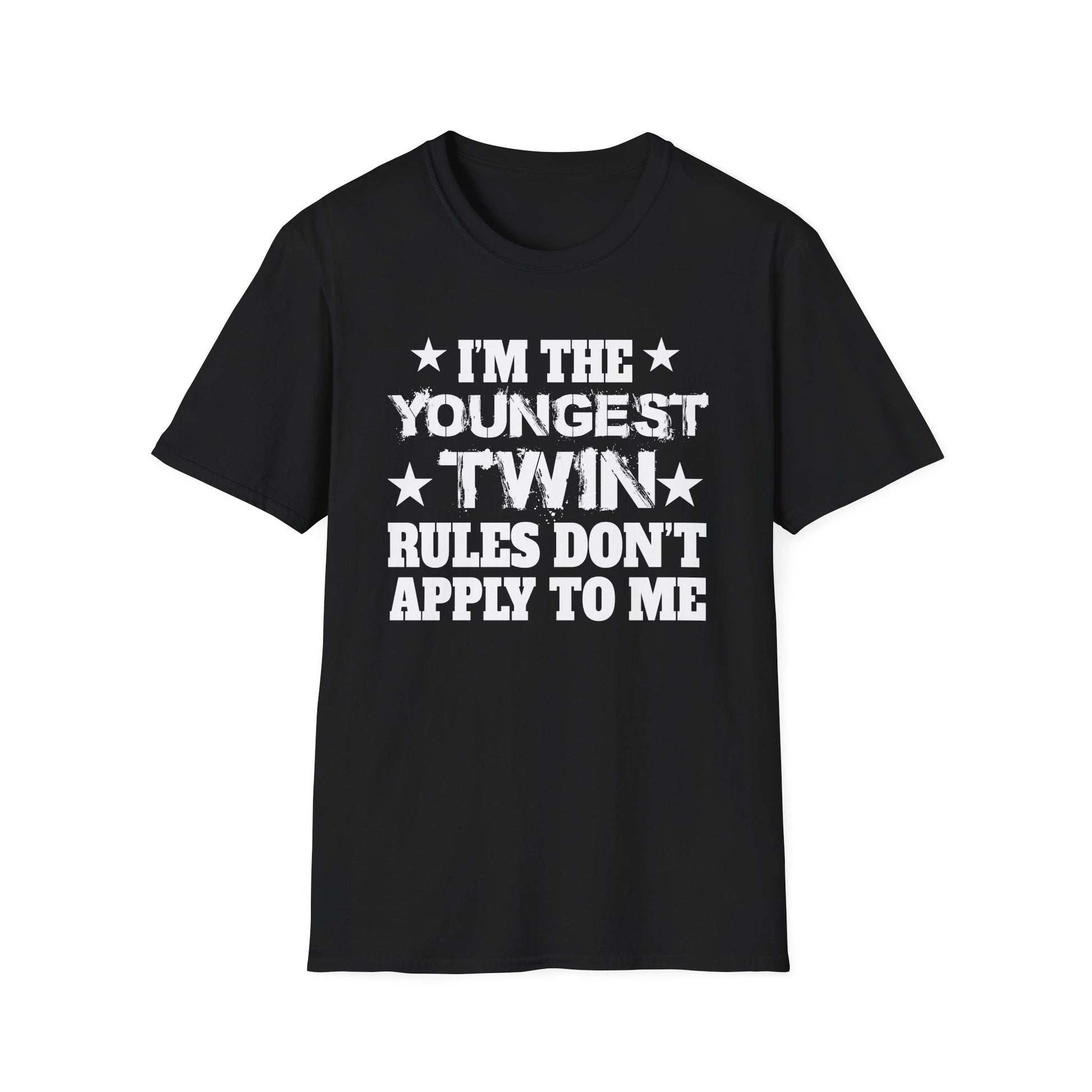 Youngest Twin T-Shirt - "I'm the Youngest Twin Rules Don't Apply to Me" Funny Sibling Tee
